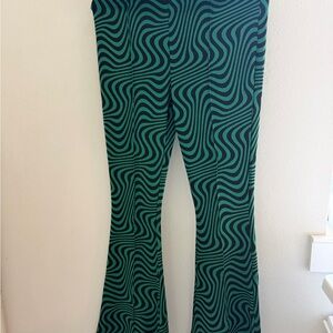 Zara Women's Green and Black Swirl Flare Pants